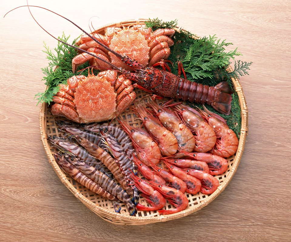 Обои крабы, суши, морепродукты, креветки, омар, crabs, sushi, seafood, shrimp, omar разрешение 2950x2094 Загрузить