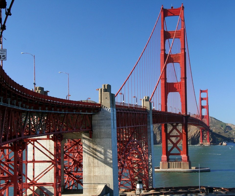 Обои мост, залив, сша, сан-франциско, опора, золотые ворота, bridge, bay, usa, san francisco, support, golden gate разрешение 2048x1331 Загрузить