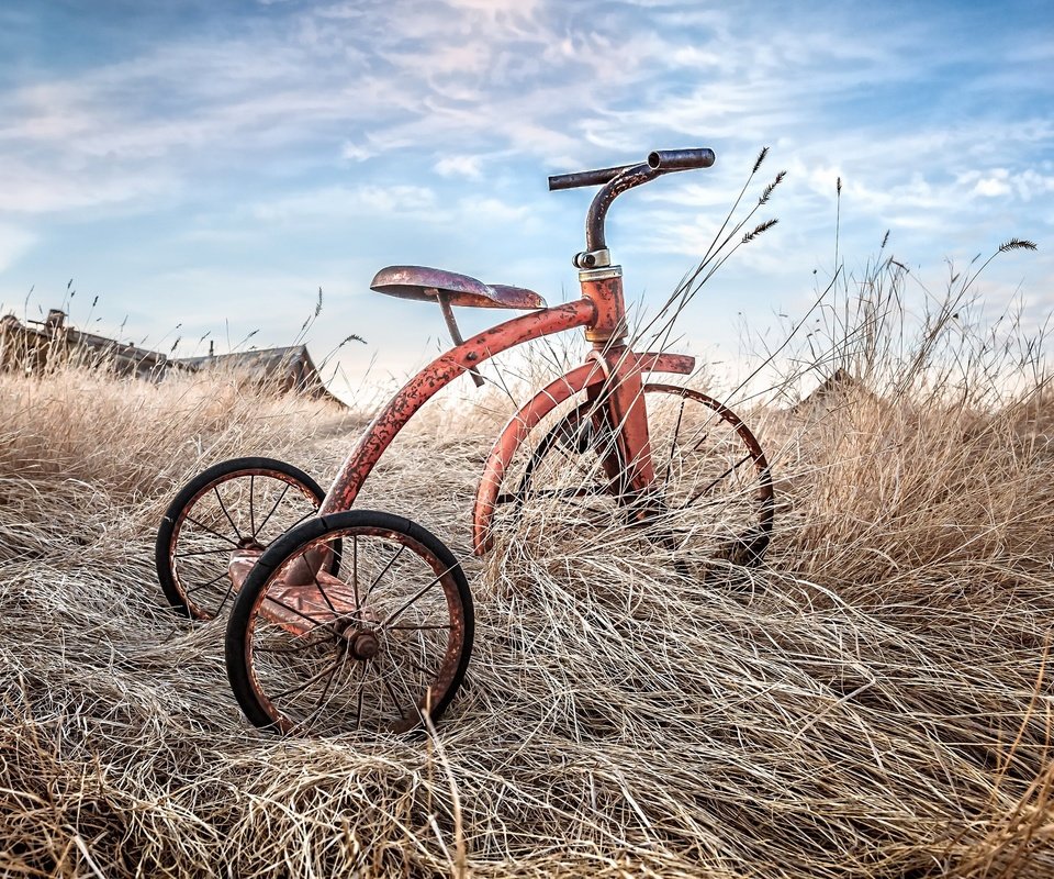 Обои небо, трава, облака, фон, велосипед, the sky, grass, clouds, background, bike разрешение 2048x1365 Загрузить