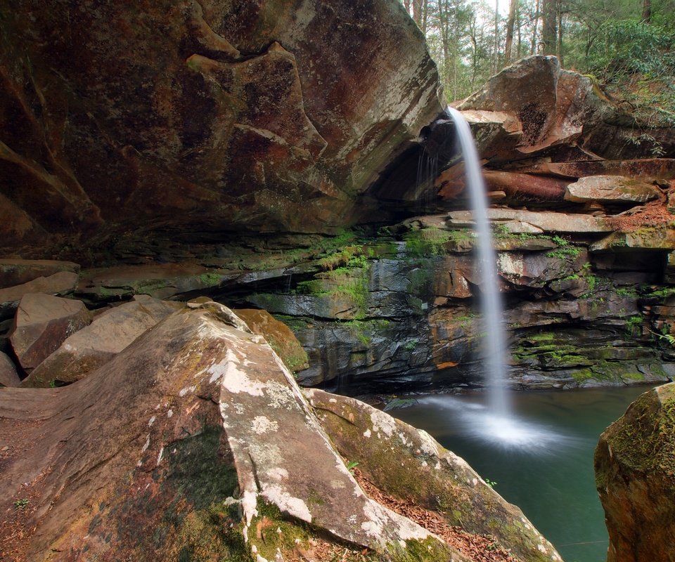 Обои скалы, камни, водопад, сша, кентукки, jackson county park, rocks, stones, waterfall, usa, kentucky разрешение 2048x1413 Загрузить