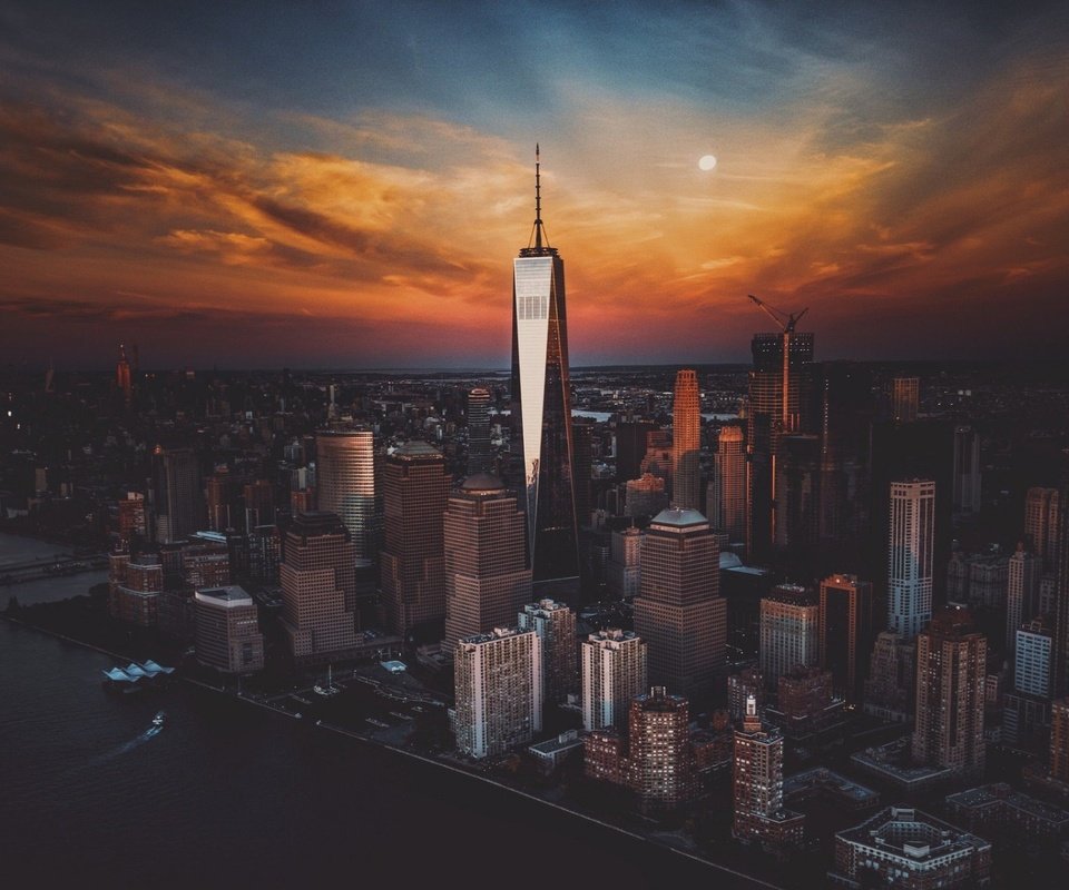Обои вечер, закат, город, небоскребы, сша, нью-йорк, the evening, sunset, the city, skyscrapers, usa, new york разрешение 1920x1181 Загрузить