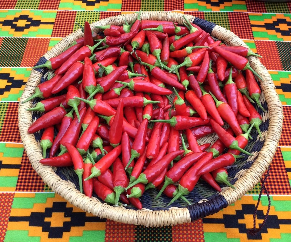 Обои корзинка, чили, перец, красный перец, basket, chile, pepper, red pepper разрешение 2592x1936 Загрузить