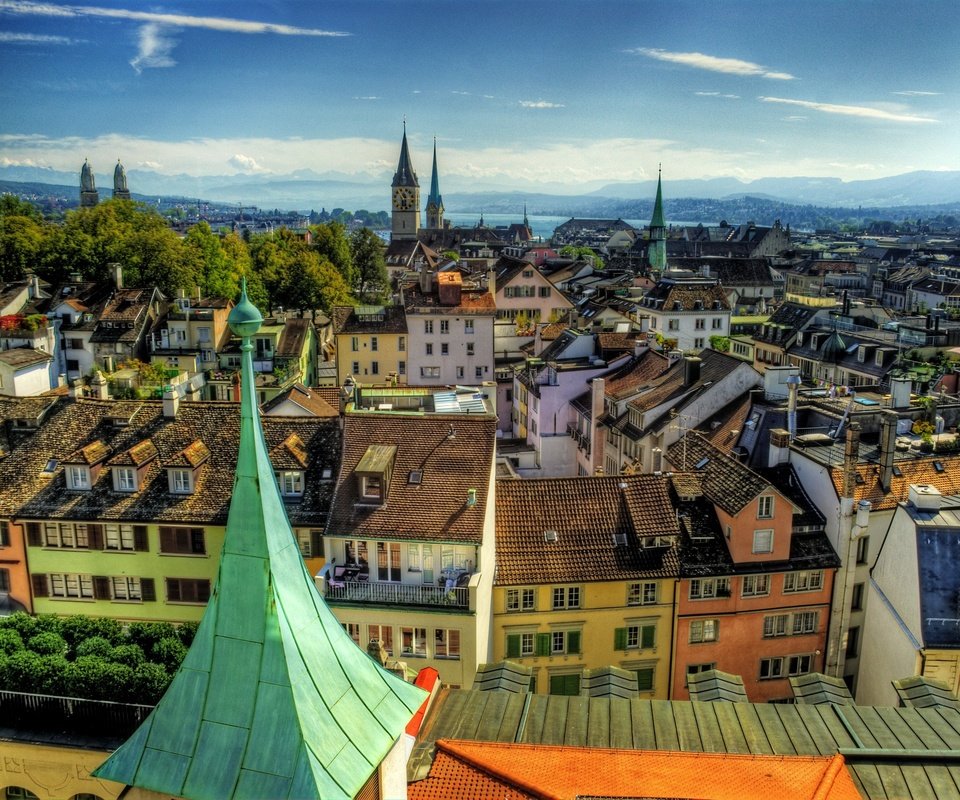 Обои панорама, город, швейцария, здания, цюрих, panorama, the city, switzerland, building, zurich разрешение 2238x1600 Загрузить