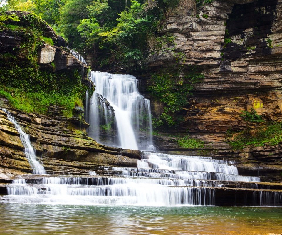 Обои скалы, природа, пейзаж, водопад, каскад, rocks, nature, landscape, waterfall, cascade разрешение 3840x2400 Загрузить