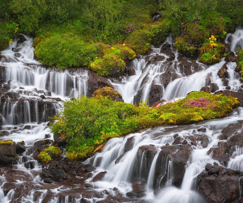 Обои исландия, водопады, каскад, hraunfossar, хрёйнфоссар, водопад хрейнфоссар, iceland, waterfalls, cascade разрешение 2048x1365 Загрузить