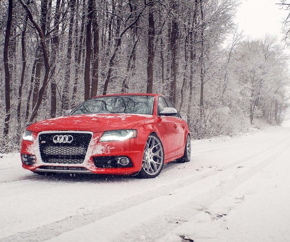 Обои снег, зима, красная, ауди, s4, snow, winter, red, audi разрешение 1920x1130 Загрузить