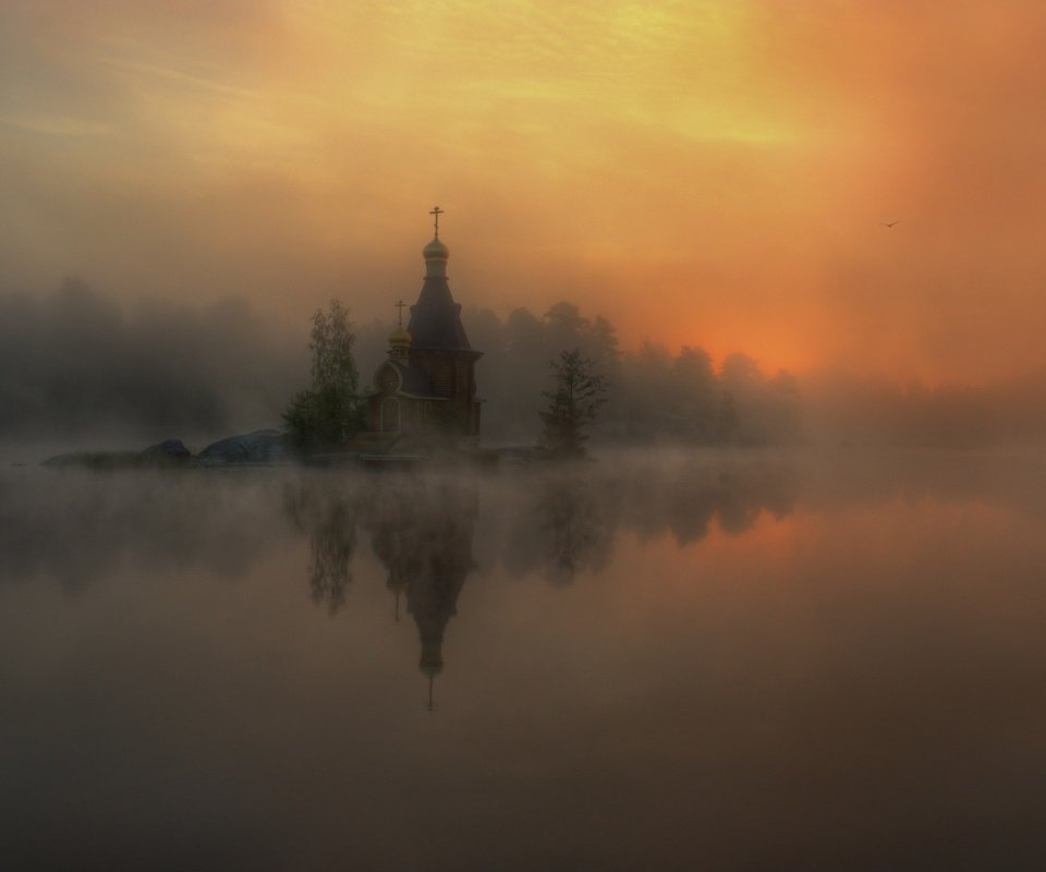 Обои река, природа, пейзаж, туман, россия, церковь, александр атоян, river, nature, landscape, fog, russia, church, alexander atoyan разрешение 1920x1200 Загрузить