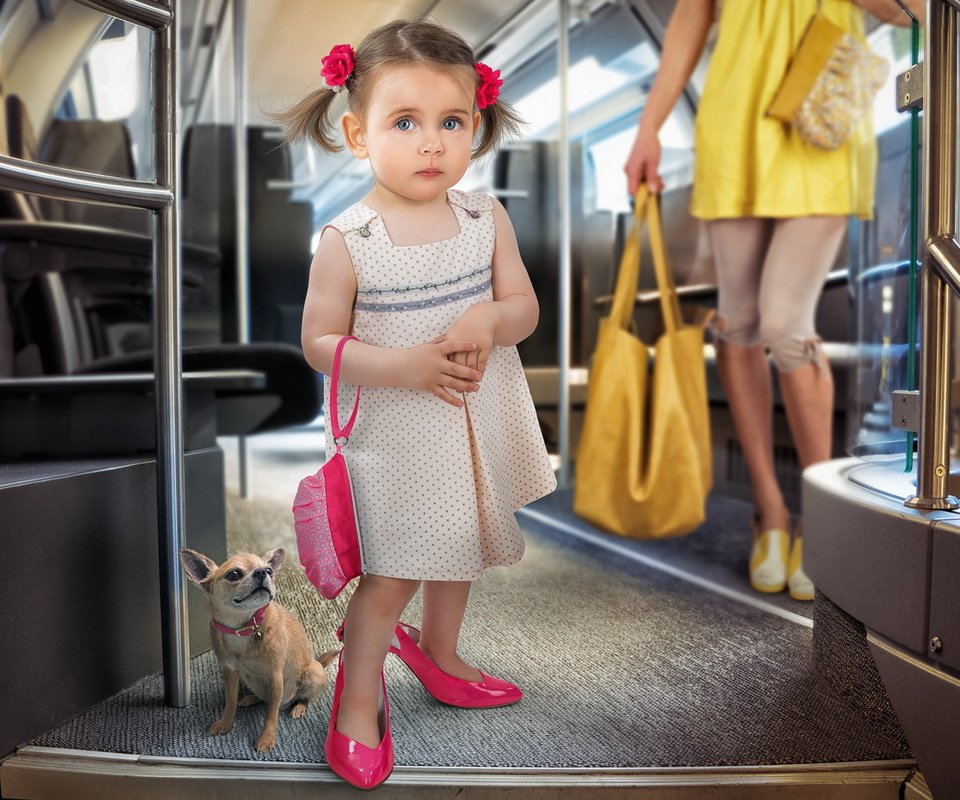 Обои платье, взгляд, собака, дети, девочка, ребенок, туфли, dress, look, dog, children, girl, child, shoes разрешение 1920x1200 Загрузить