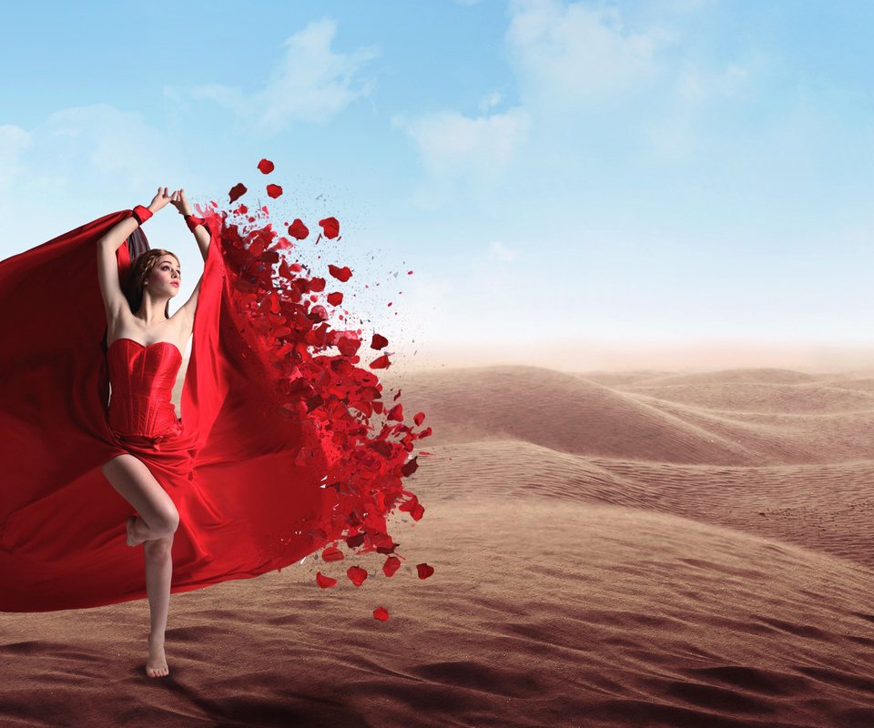 Обои девушка, платье, песок, пустыня, модель, танец, контраст, girl, dress, sand, desert, model, dance, contrast разрешение 1920x1080 Загрузить