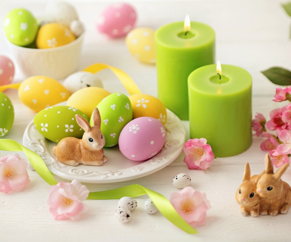 Обои свечи, стол, кролики, пасха, яйца, праздник, статуэтки, candles, table, rabbits, easter, eggs, holiday, figurines разрешение 5616x3744 Загрузить