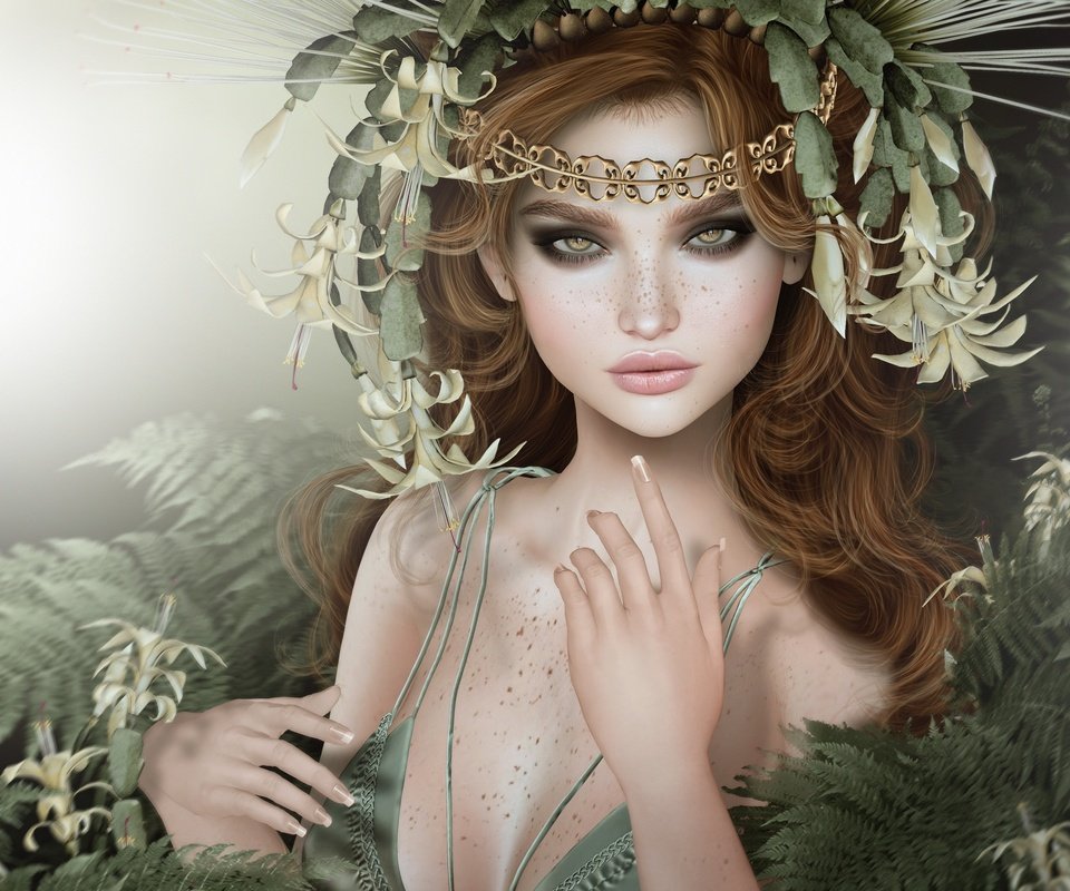 Обои цветы, девушка, волосы, венок, flowers, girl, hair, wreath разрешение 2048x1401 Загрузить