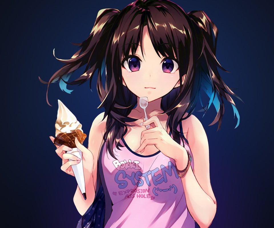 Обои девушка, мороженое, взгляд, аниме, волосы, лицо, girl, ice cream, look, anime, hair, face разрешение 3840x2160 Загрузить