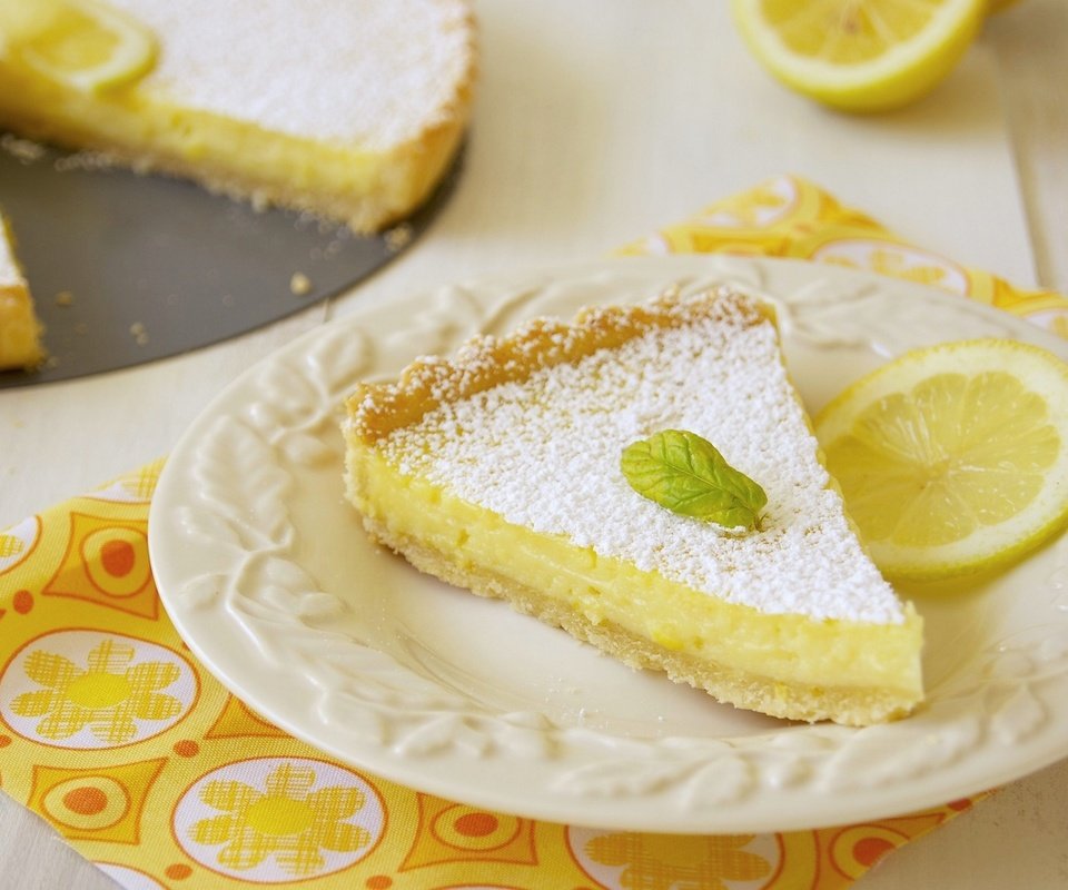 Обои мята, лимон, выпечка, десерт, сахарная пудра, пирог, mint, lemon, cakes, dessert, powdered sugar, pie разрешение 1920x1276 Загрузить