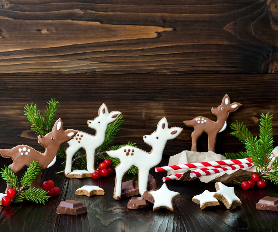 Обои олени, рождество, шоколад, сладкое, печенье, deer, christmas, chocolate, sweet, cookies разрешение 4752x3168 Загрузить