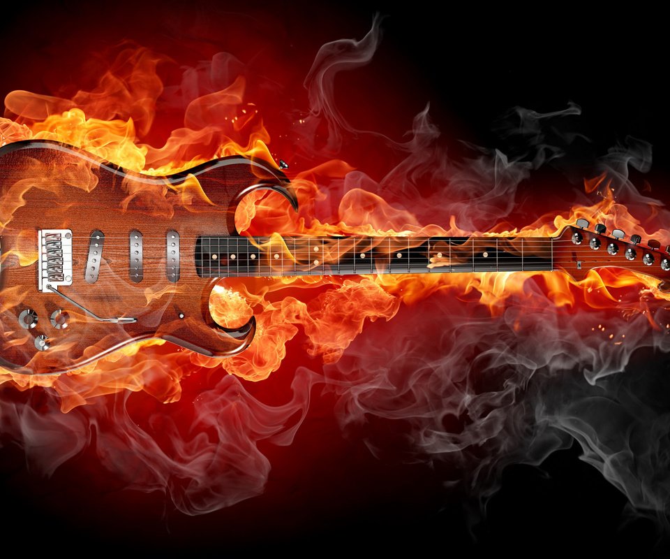 Обои гитара, огонь, струны, рок, электрогитара, соло, гитарный риф, guitar, fire, strings, rock, electric guitar, solo, guitar riff разрешение 1920x1200 Загрузить