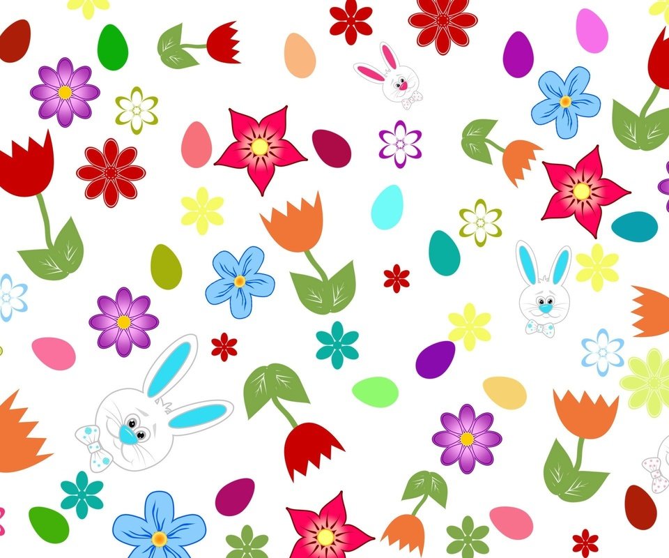 Обои цветы, обои, кролики, пасха, яйца, зайчики, flowers, wallpaper, rabbits, easter, eggs, bunnies разрешение 2560x1600 Загрузить