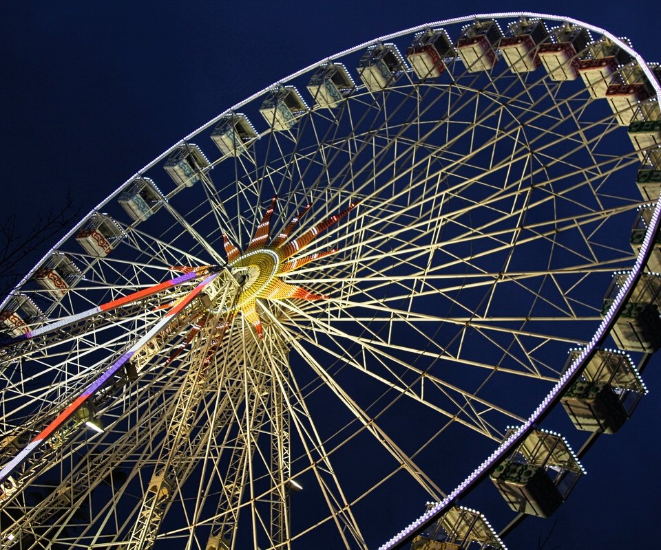 Обои ночь, колесо обозрения, аттракцион, night, ferris wheel, attraction разрешение 5184x3456 Загрузить