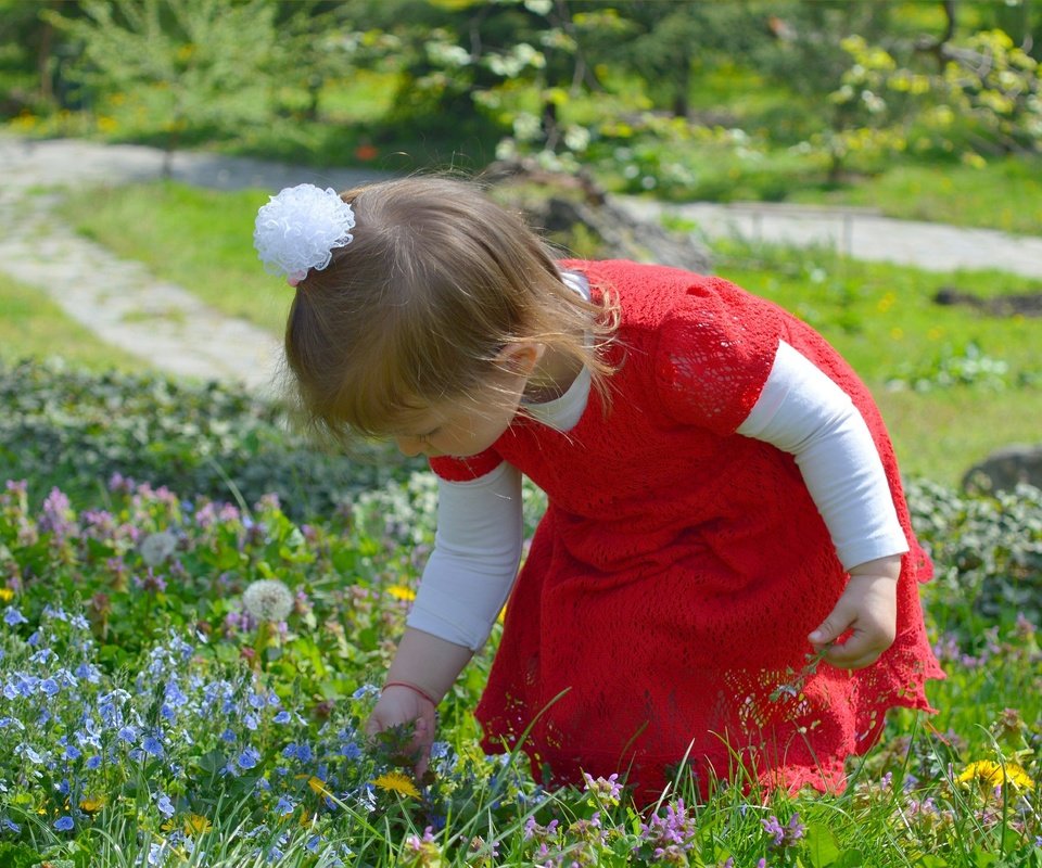 Обои цветы, природа, дети, девочка, ребенок, полевые цветы, flowers, nature, children, girl, child, wildflowers разрешение 3000x1897 Загрузить