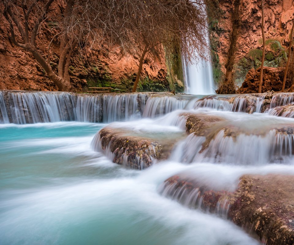 Обои река, скалы, природа, водопад, каньон, каскад, водопад хавасу, michael wilson, river, rocks, nature, waterfall, canyon, cascade, havasu falls разрешение 3840x2400 Загрузить