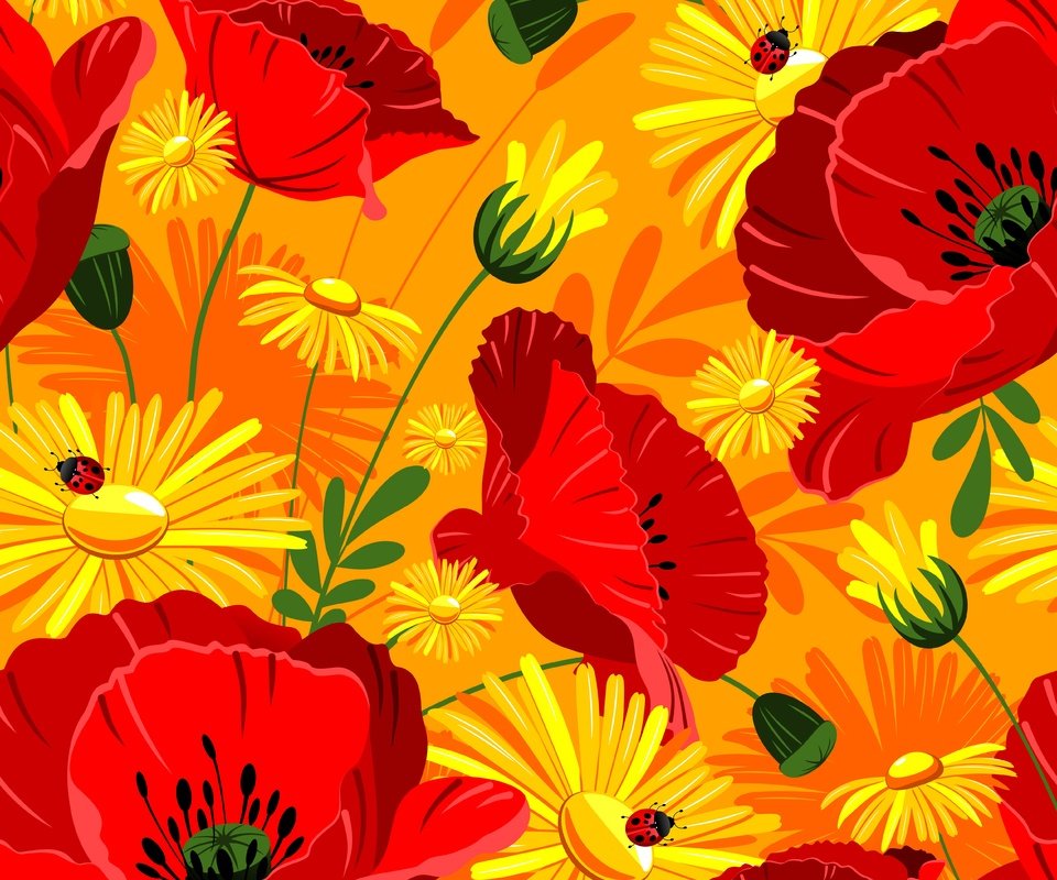 Обои цветы, маки, яркие, красных, жёлтых, и, ноготки, flowers, maki, bright, red, yellow, and, marigolds разрешение 5016x5016 Загрузить