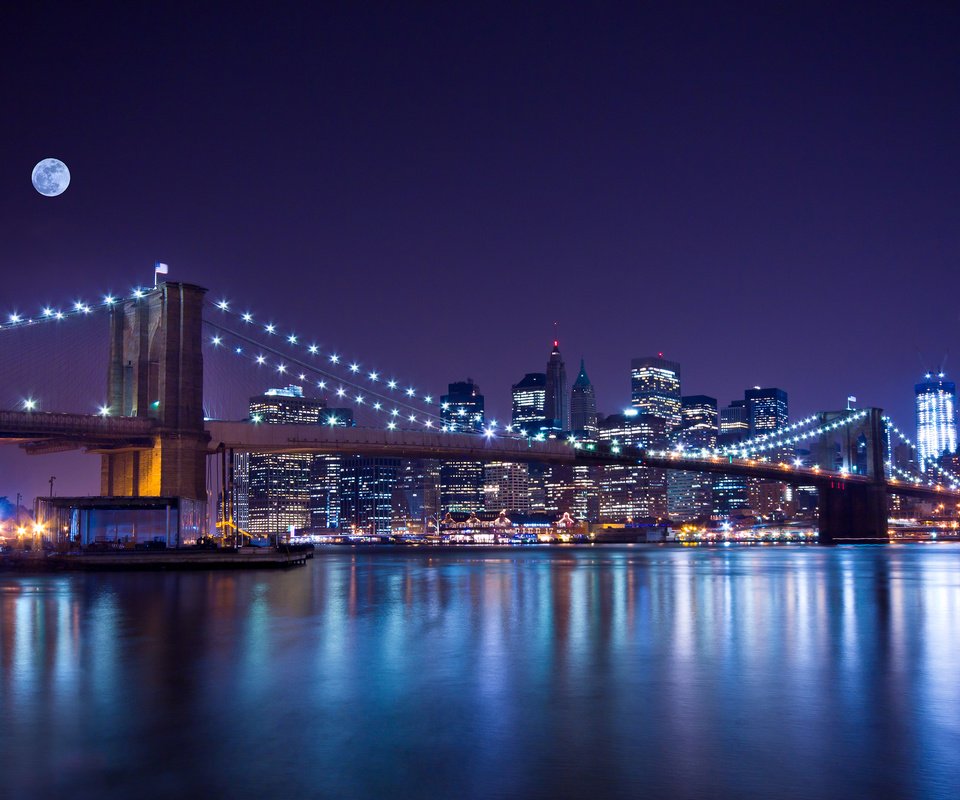 Обои ночь, огни, мост, город, сша, нью-йорк, lisa combs, night, lights, bridge, the city, usa, new york разрешение 3840x2400 Загрузить