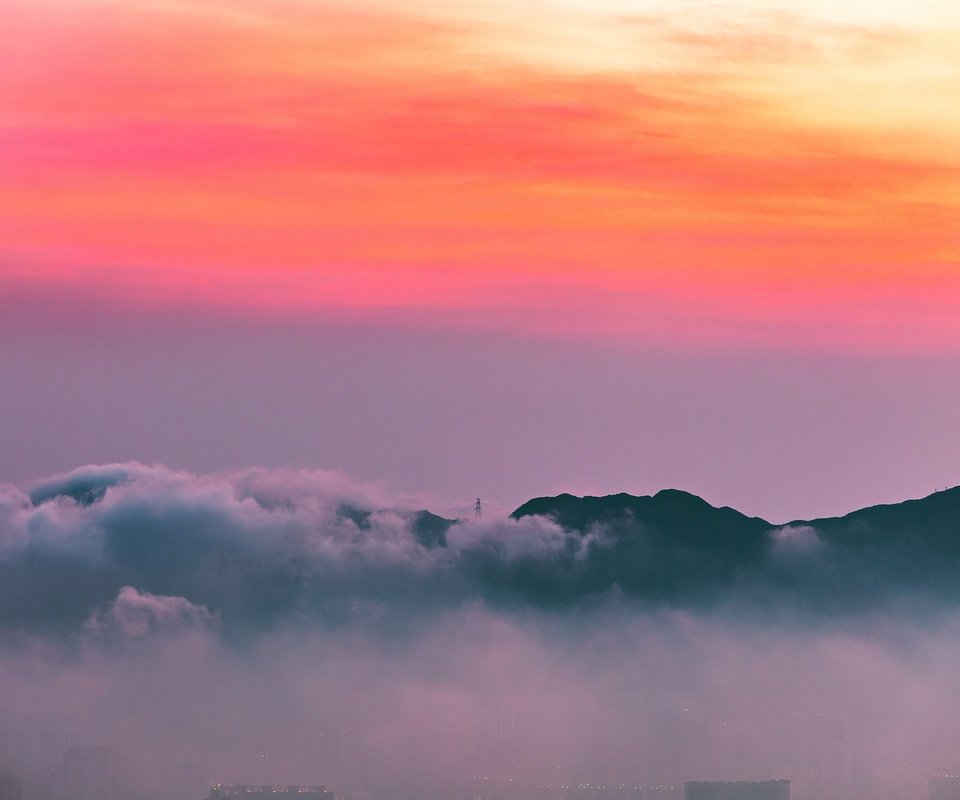 Обои облака, горы, закат, горизонт, clouds, mountains, sunset, horizon разрешение 5472x3648 Загрузить