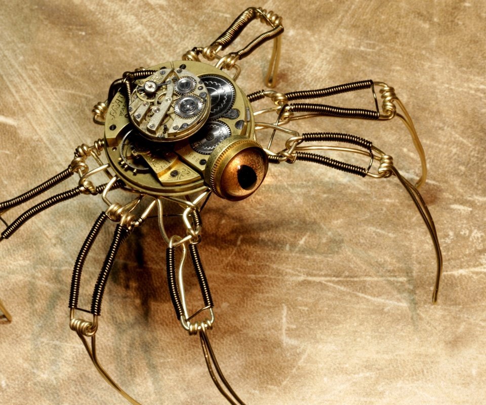 Обои фон, робот, паук, стимпанк, background, robot, spider, steampunk разрешение 3840x2160 Загрузить