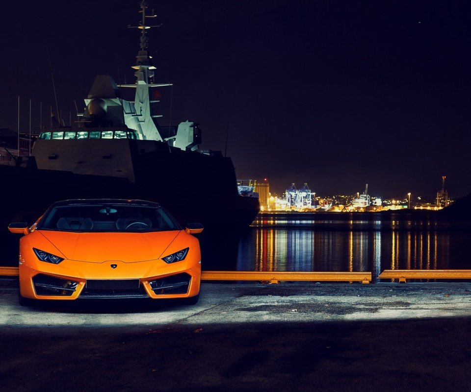 Обои ночь, огни, корабль, авто, порт, lamborghini huracan, night, lights, ship, auto, port разрешение 1920x1080 Загрузить