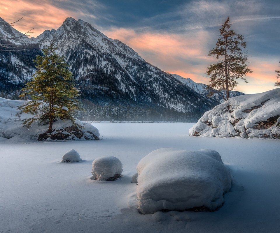 Обои озеро, горы, зима, германия, бавария, lake, mountains, winter, germany, bayern разрешение 1920x1080 Загрузить