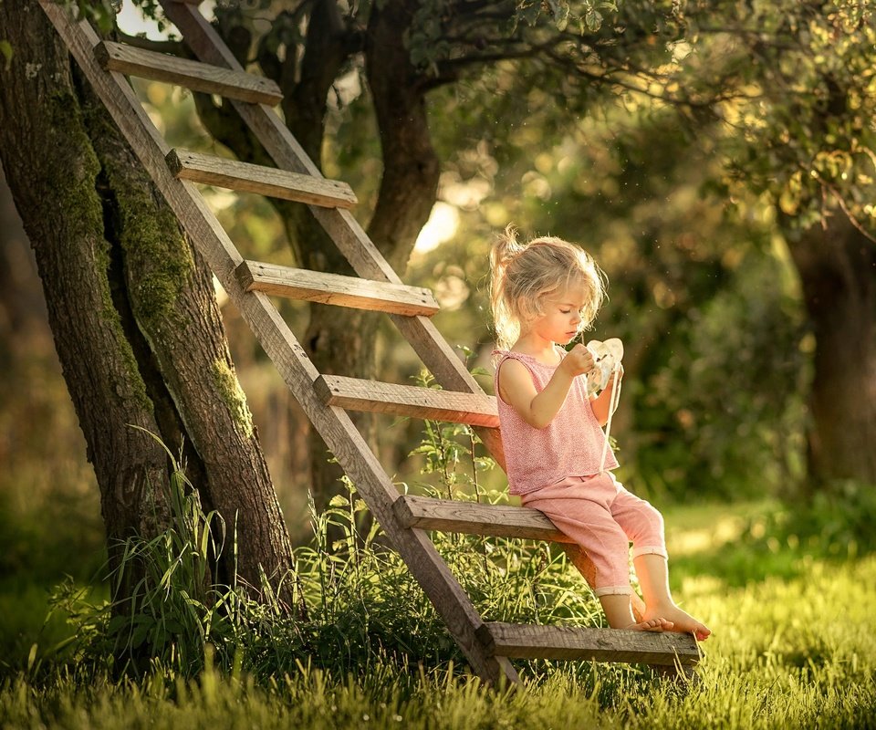 Обои деревья, малышка, природа, лестница, парк, лето, сад, девочка, боке, trees, baby, nature, ladder, park, summer, garden, girl, bokeh разрешение 2048x1326 Загрузить