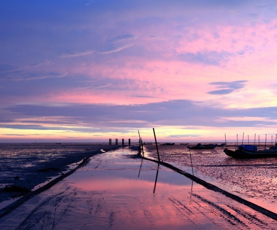 Обои закат, пейзаж, море, лодки, sunset, landscape, sea, boats разрешение 1920x1080 Загрузить