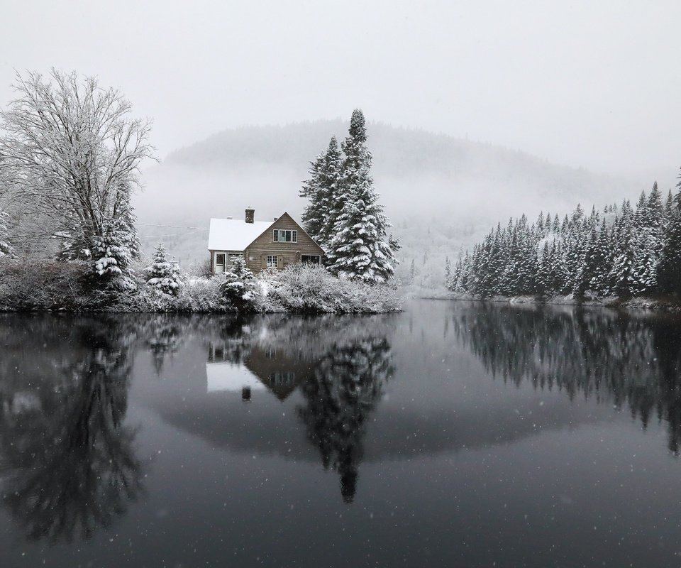 Обои озеро, зима, дом, lake, winter, house разрешение 3072x1728 Загрузить