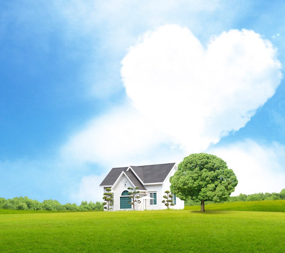 Обои облака, сердце, дом, clouds, heart, house разрешение 1920x1200 Загрузить