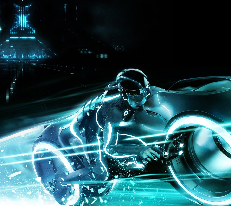 Обои неон, чувак, tron 2, световой мотоцикл, neon, dude, a light motorcycle разрешение 1920x1080 Загрузить