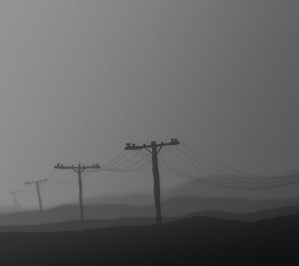 Обои провода, столбы, черно-белая, серый, wire, posts, black and white, grey разрешение 2560x1600 Загрузить