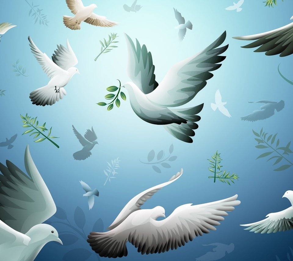 Обои рисунок, полет, ветки, птицы, голуби, figure, flight, branches, birds, pigeons разрешение 1920x1080 Загрузить