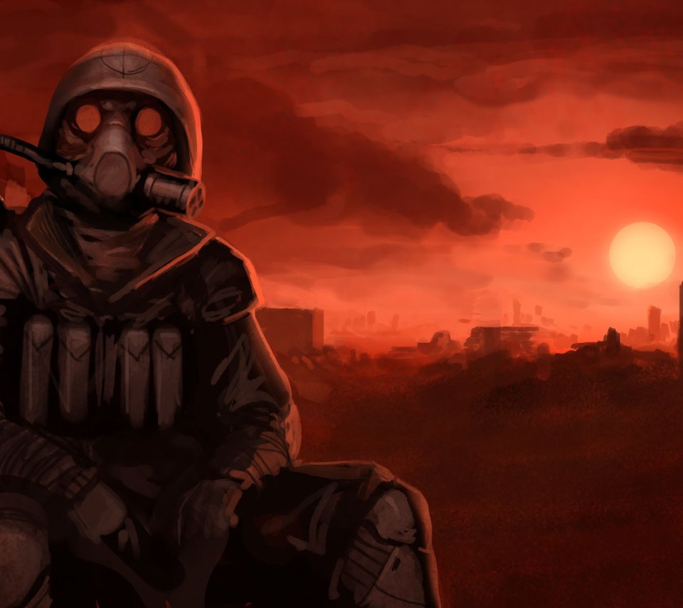 Обои закат, апокалипсис, противогаз, sunset, apocalypse, gas mask разрешение 1920x1200 Загрузить