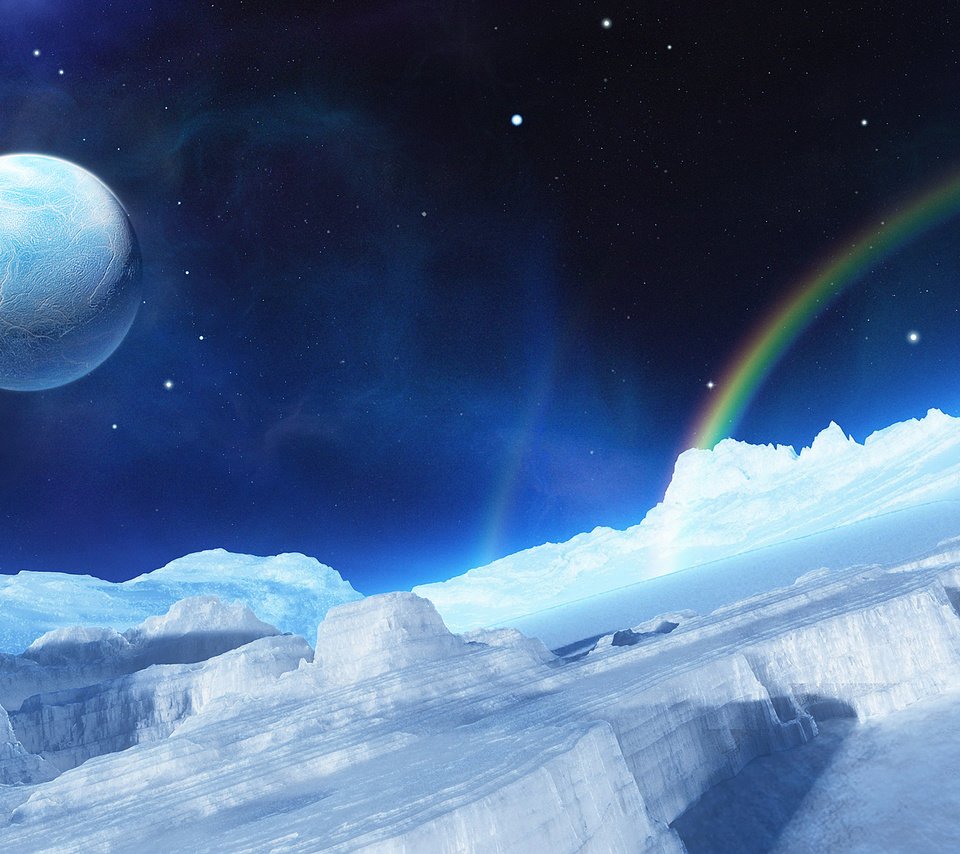 Обои планета, радуга, лёд, planet, rainbow, ice разрешение 2560x1600 Загрузить