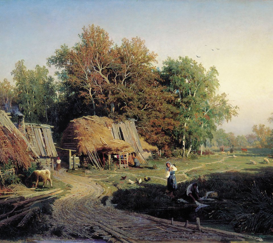 Обои картина, деревня, васильев, picture, village, vasiliev разрешение 2000x1563 Загрузить