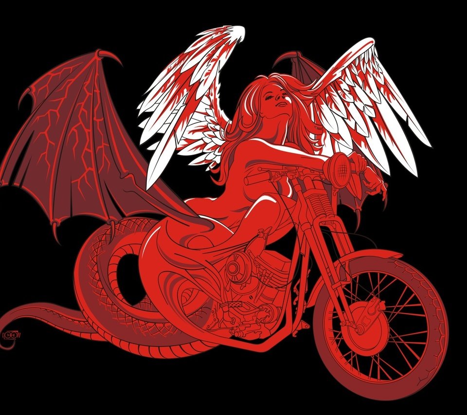 Обои девушка, вектор, крылья, мотоцикл, girl, vector, wings, motorcycle разрешение 1920x1440 Загрузить