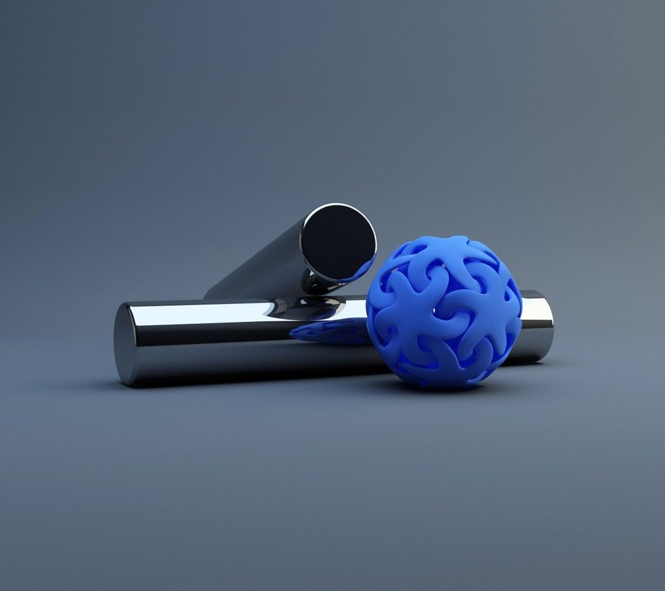 Обои цилиндры, синий шар, cylinders, blue ball разрешение 1920x1200 Загрузить
