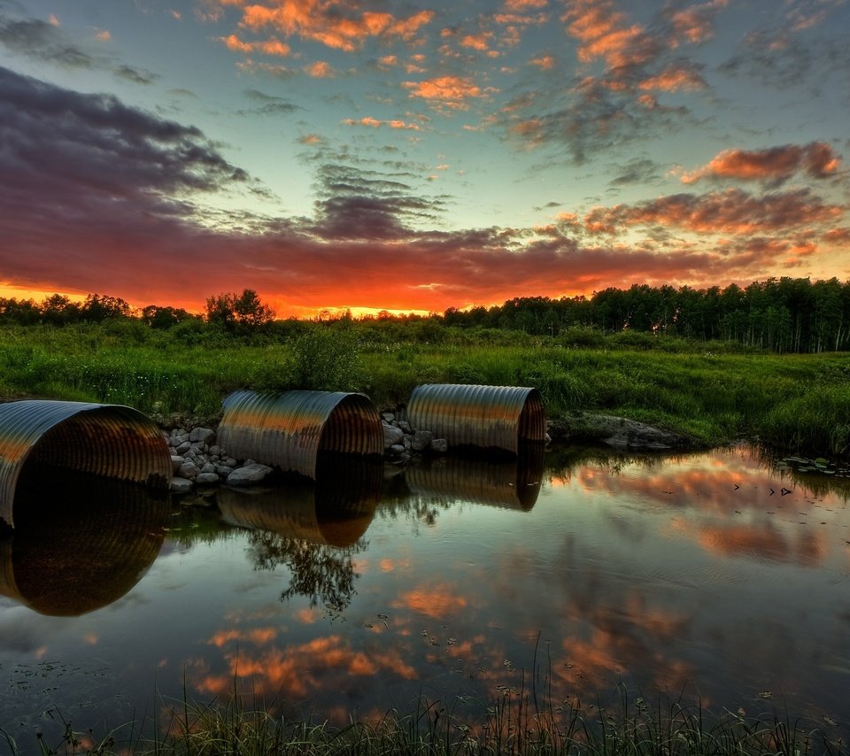 Обои небо, лес, болото, закат, the sky, forest, swamp, sunset разрешение 2560x1600 Загрузить