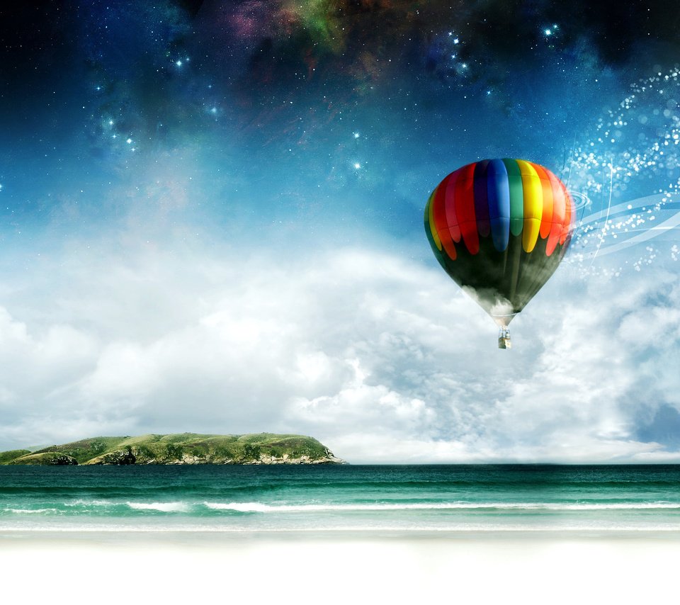 Обои берег, море, воздушный шар, shore, sea, balloon разрешение 2560x1600 Загрузить