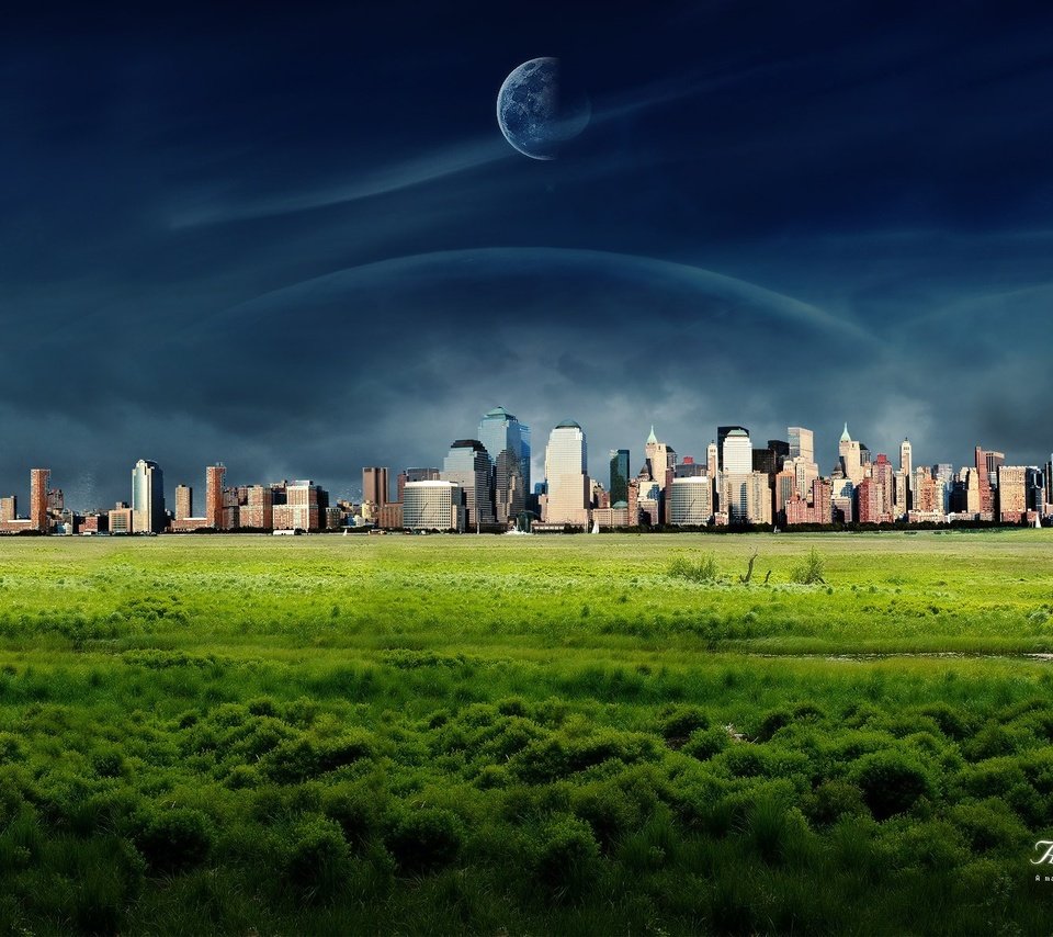 Обои трава, планета, город, dreamy world, grass, planet, the city разрешение 1920x1200 Загрузить