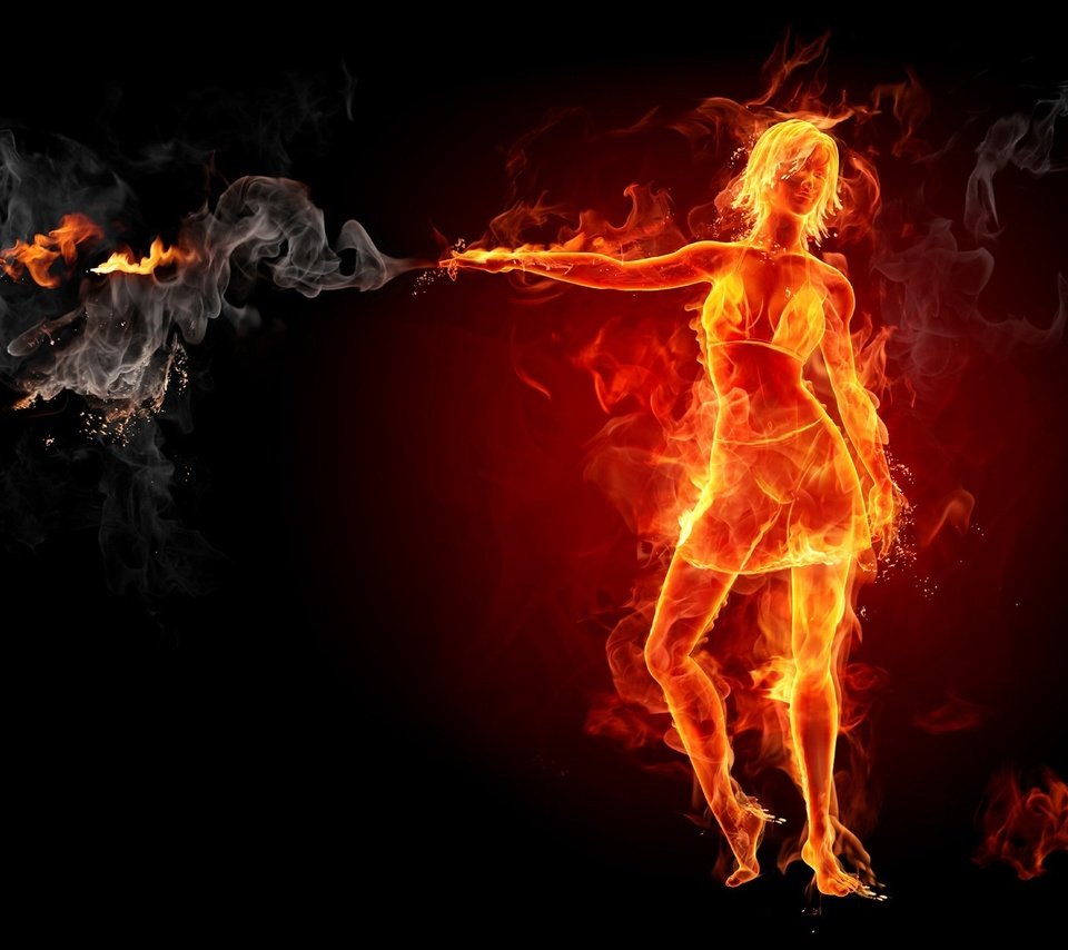 Обои девушка, огонь, дым, girl, fire, smoke разрешение 1920x1440 Загрузить