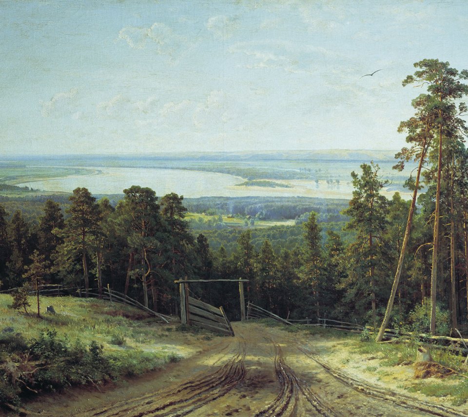 Обои картина, шишкин, кама близ елабуги, picture, shishkin, kama near elabuga разрешение 2000x1240 Загрузить