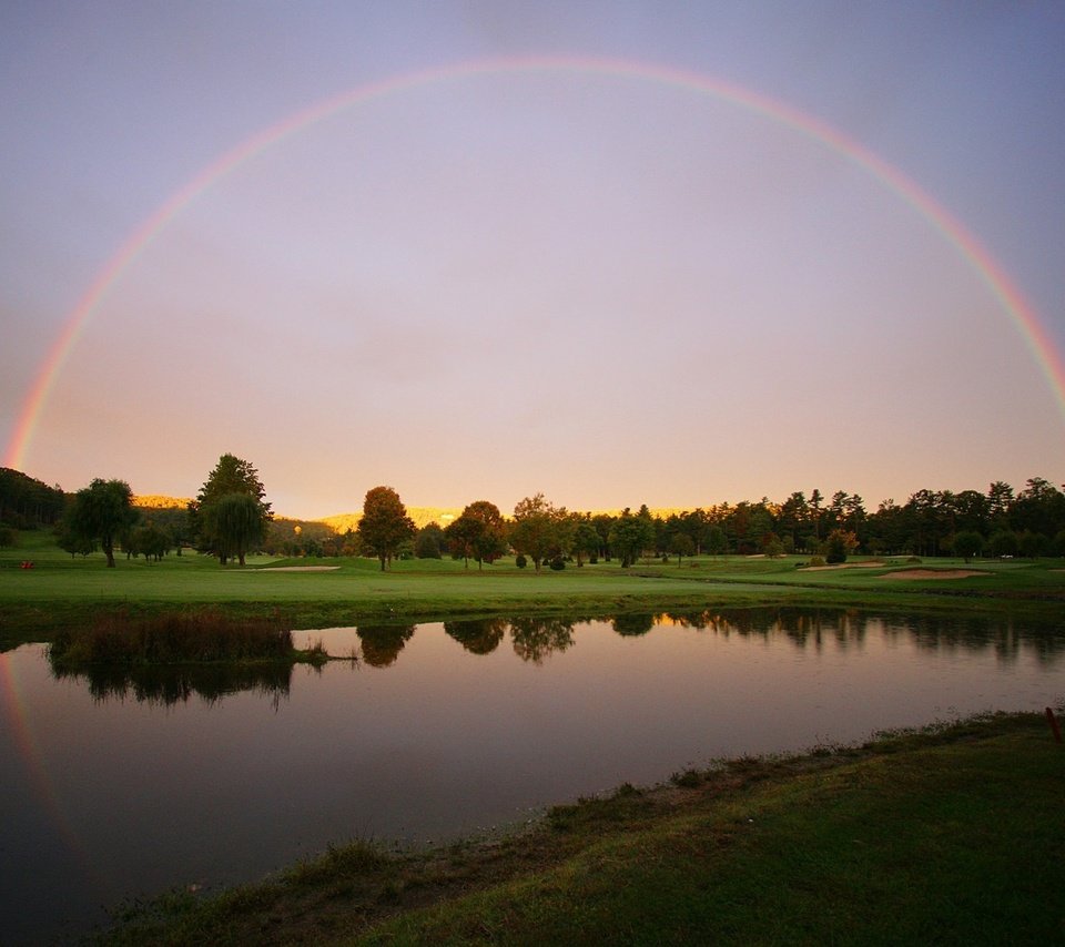 Обои озеро, радуга, луг, lake, rainbow, meadow разрешение 1920x1200 Загрузить