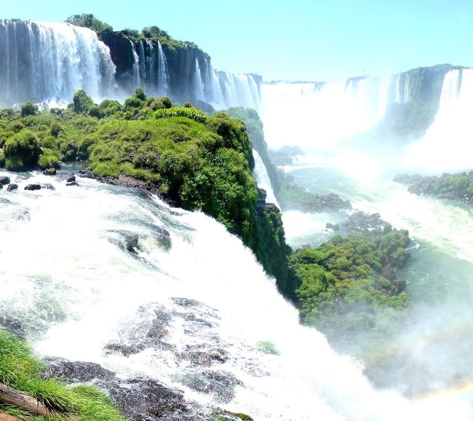 Обои панорама, радуга, водопады игуасу, panorama, rainbow, iguazu falls разрешение 2560x1024 Загрузить