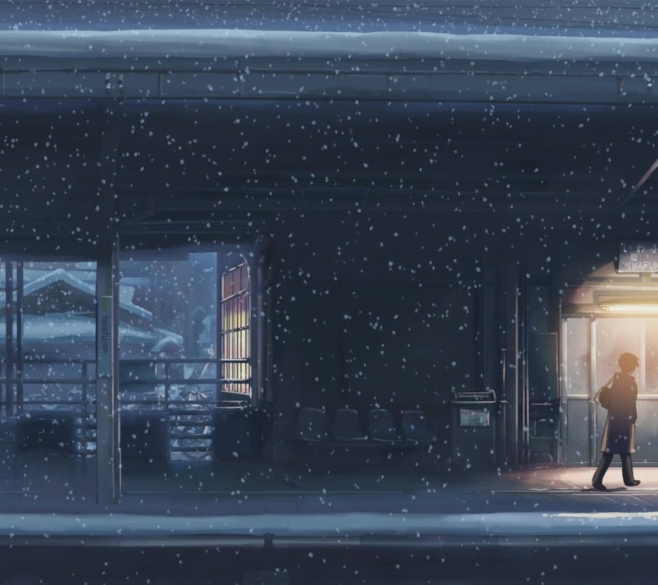 Обои снег, станция, 5 сантиметров в секунду, snow, station, 5 centimeters per second разрешение 1920x1080 Загрузить