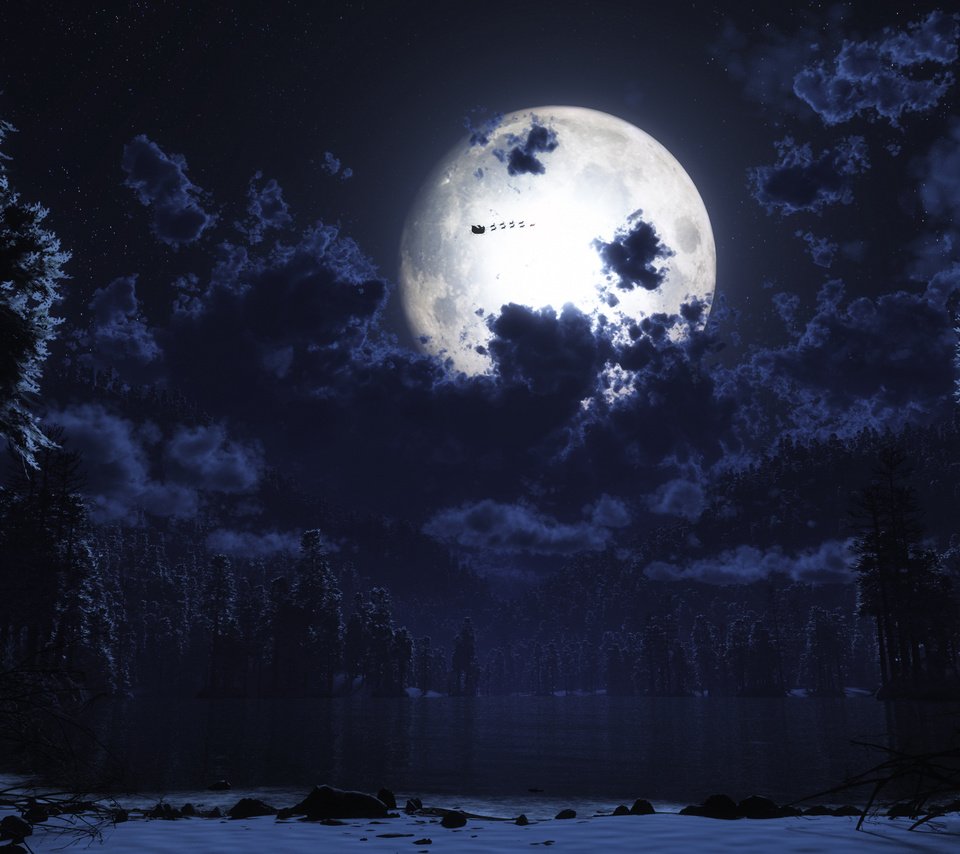 Обои ночь, луна, санта клаус, night, the moon, santa claus разрешение 2560x1600 Загрузить
